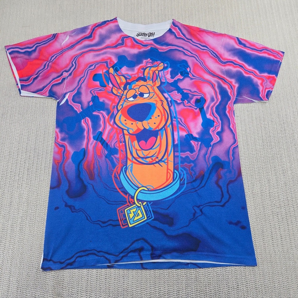 Scooby Doo Shirt Mens Medium Black Light Psychedelic 3-D Graphic Short Sleeve
